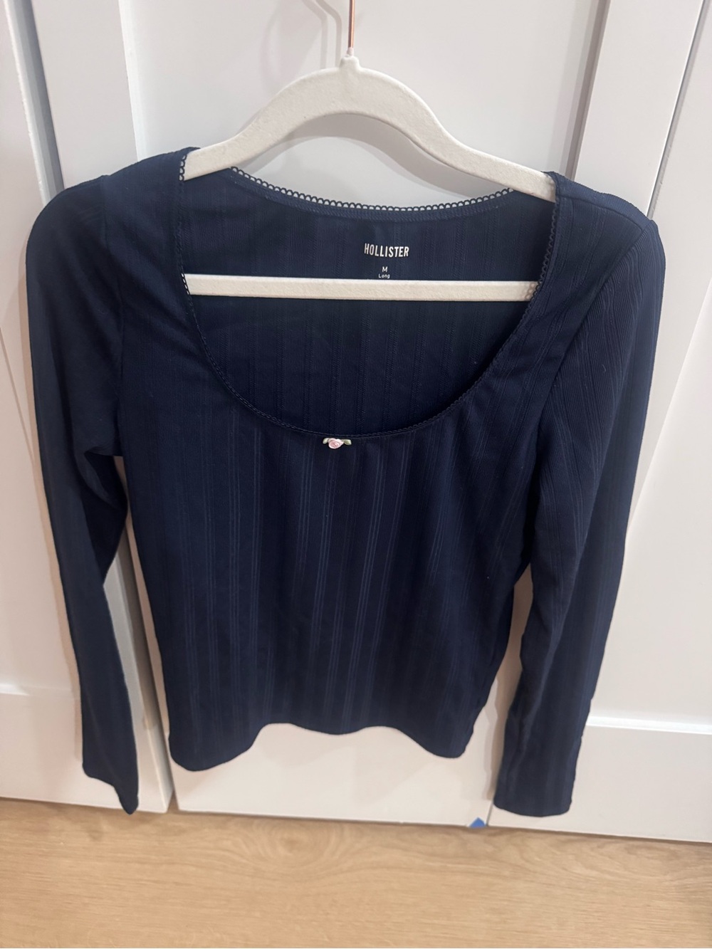 Hollister Ribbed Navy Scoop Neck Long Sleeve Top